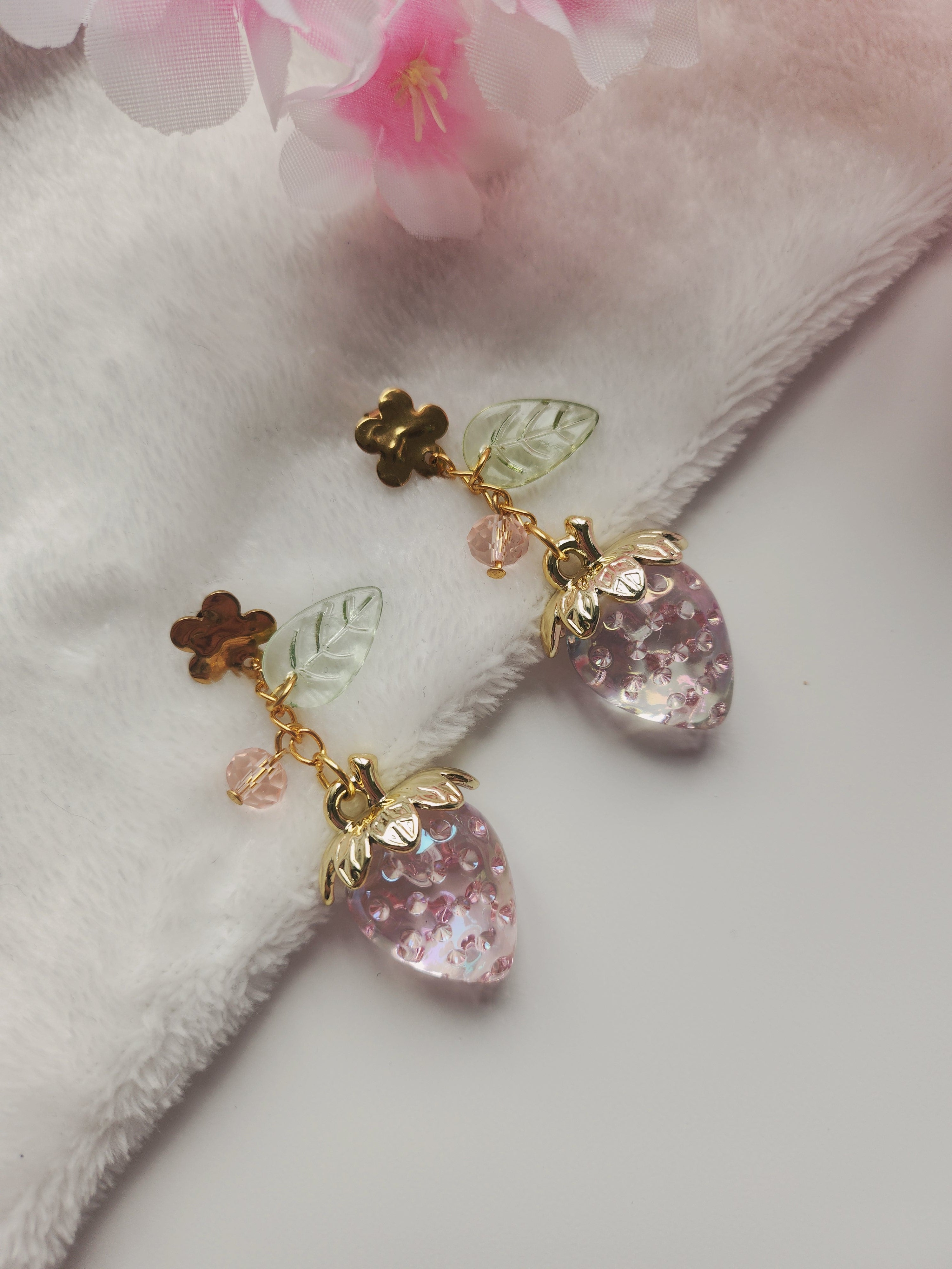 Boucle d'oreilles fraise - Rose "fleur"