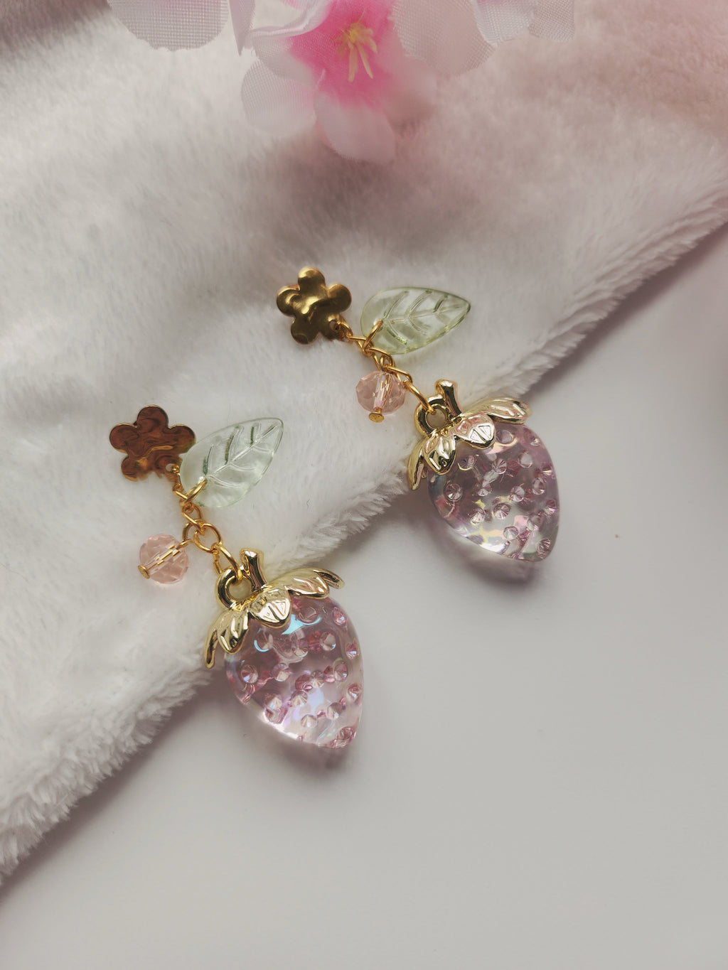 Boucle d'oreilles fraise - Rose "fleur"