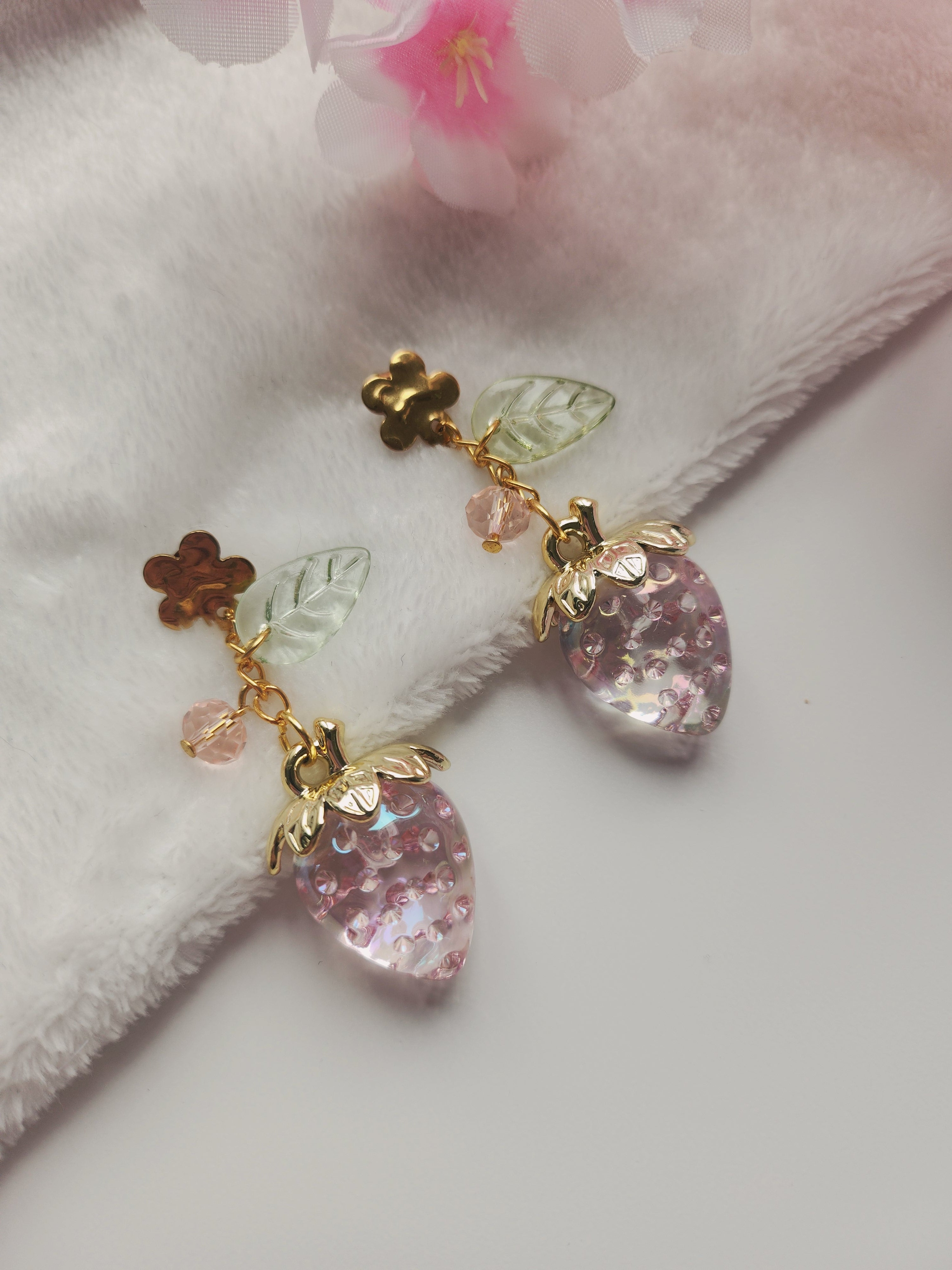 Boucle d'oreilles fraise - Rose "fleur"