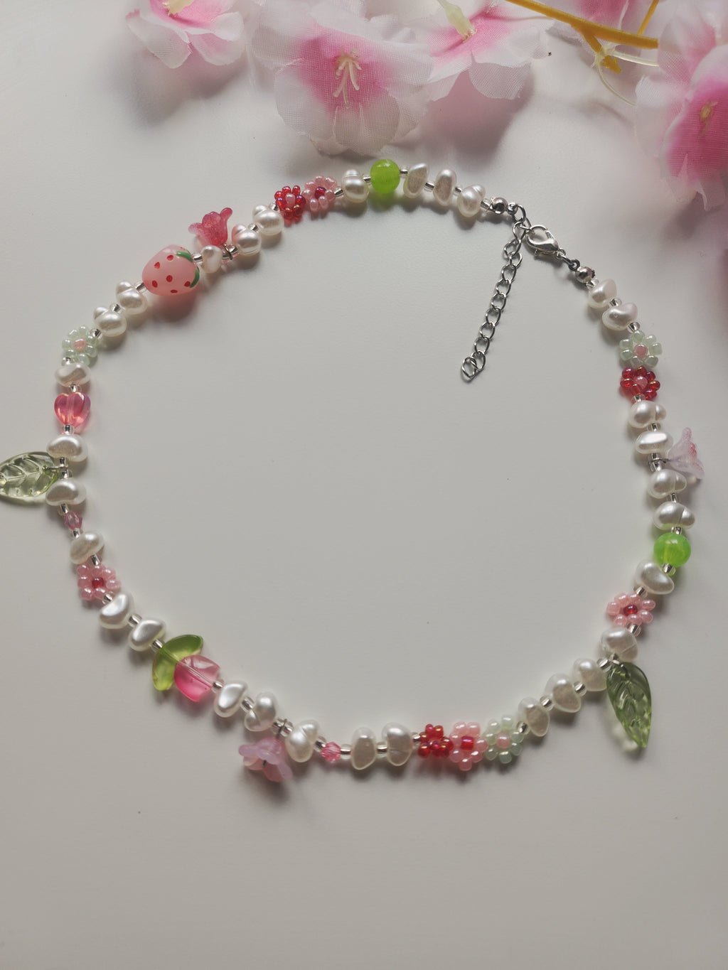 Collier fleur - Rose & Vert - V3