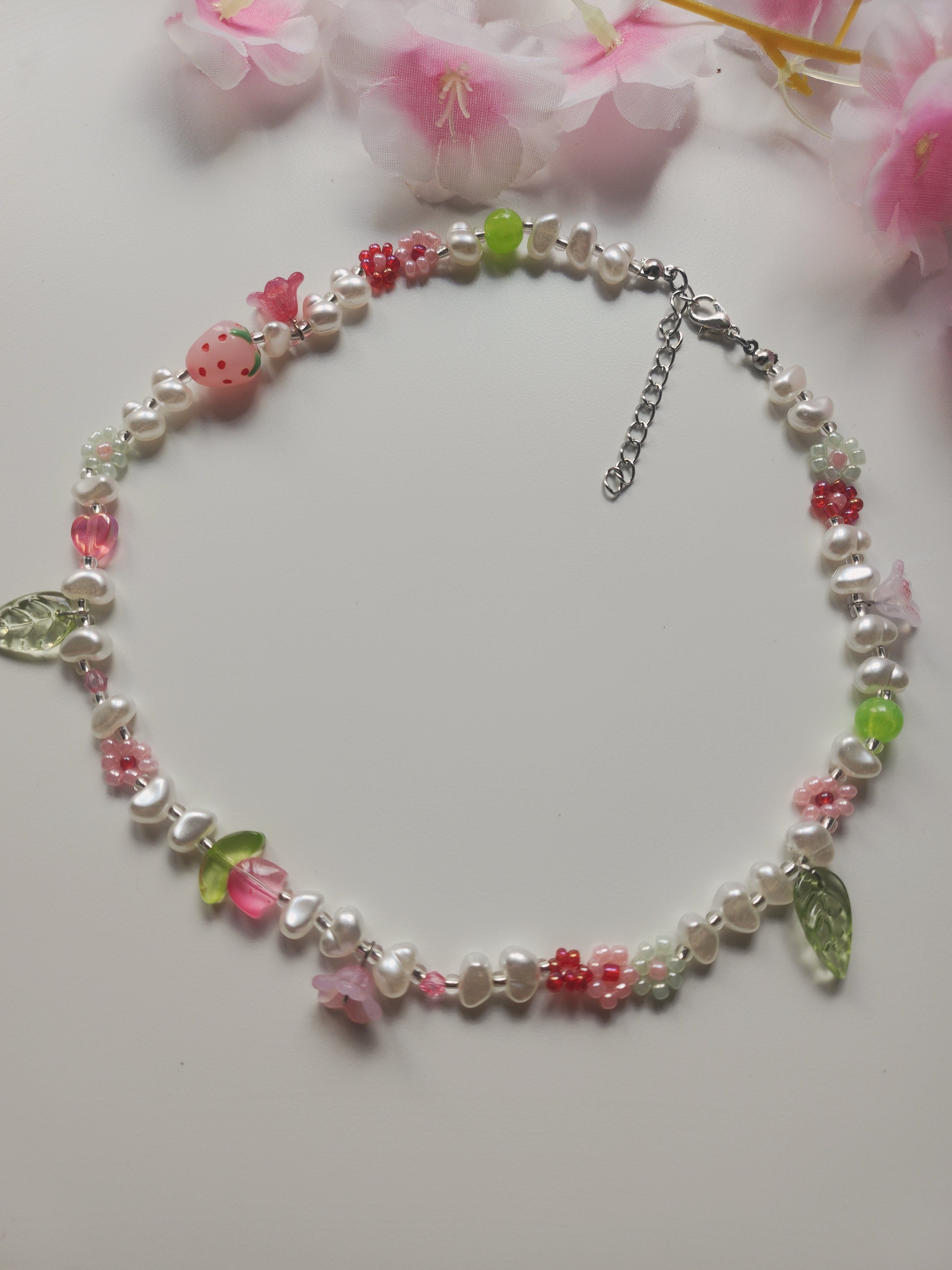 Collier fleur - Rose & Vert - V3