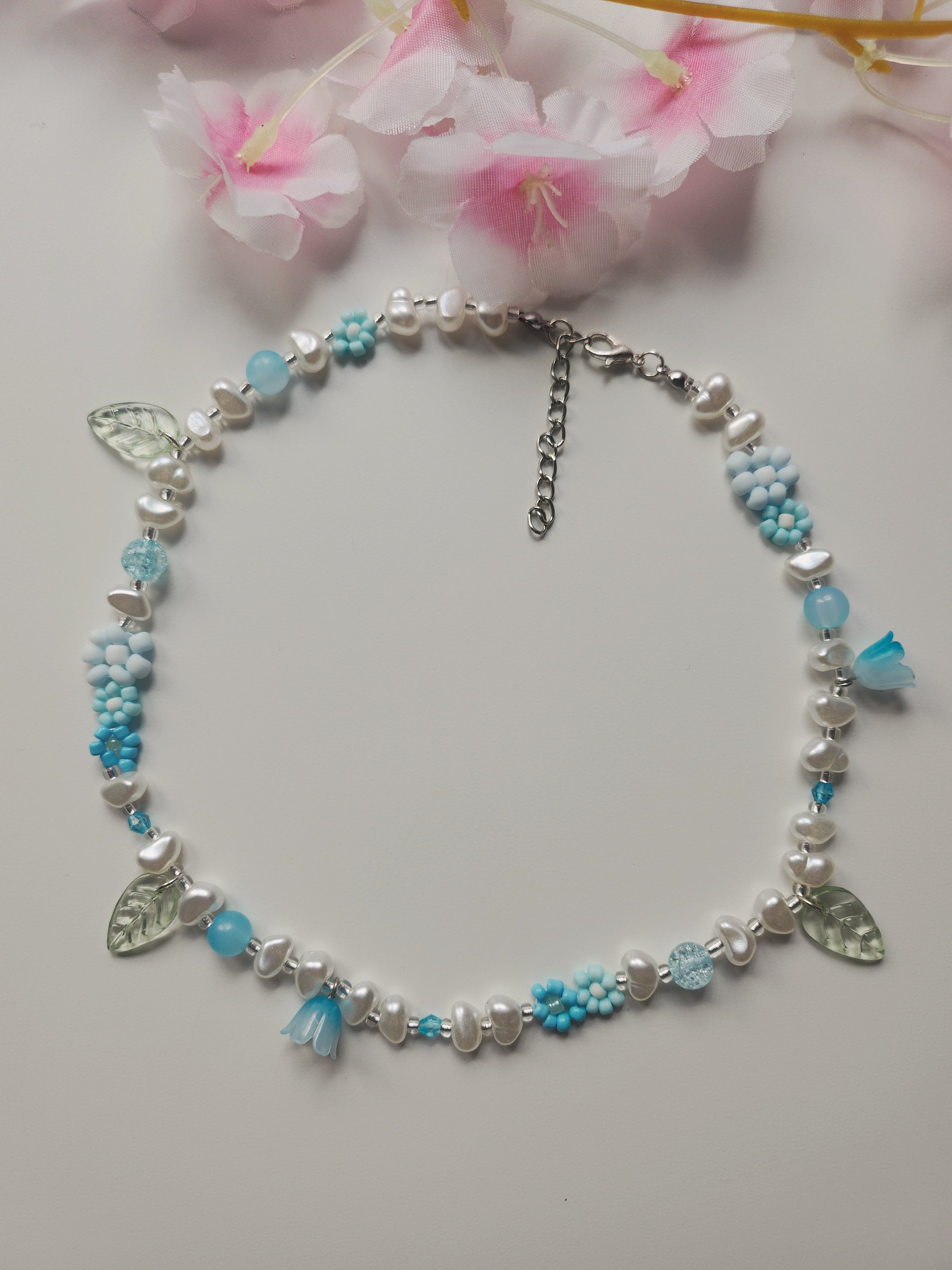 Collier fleur - Bleu & vert