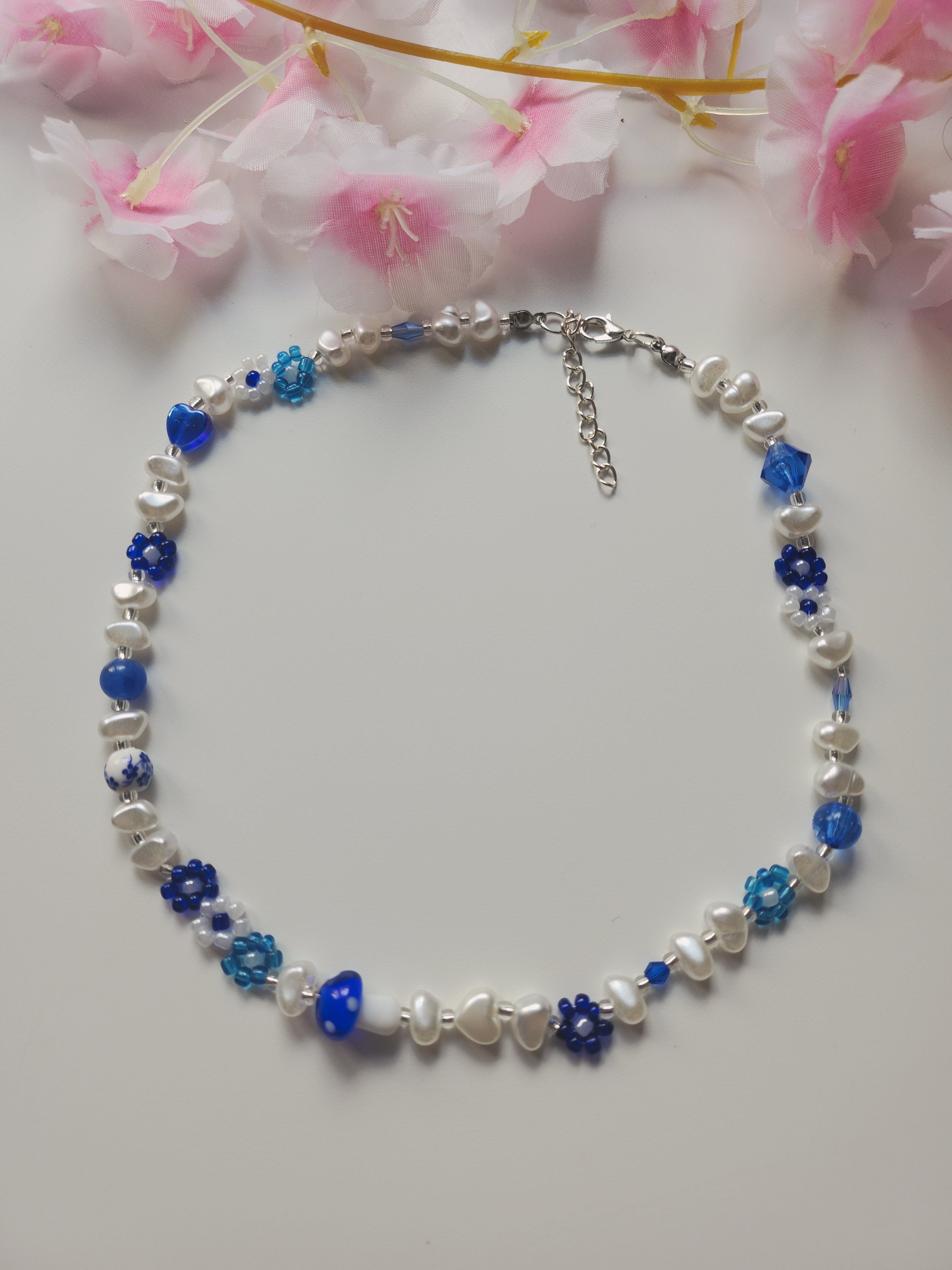 Collier fleur - Bleu & Blanc - "Porcelaine V2"